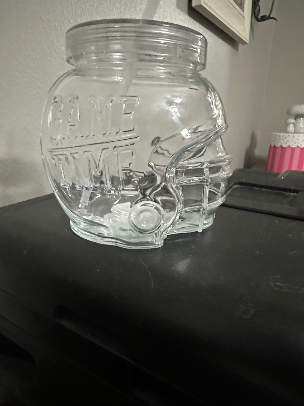 Clear Glass Football Helmet Drink Jar with lid and straw - Game Time NWT